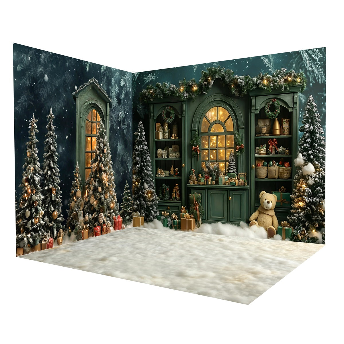 Weihnachtsfotohintergrund Vintage-Grünregal Fotohintergrund Raumset MRR8-294