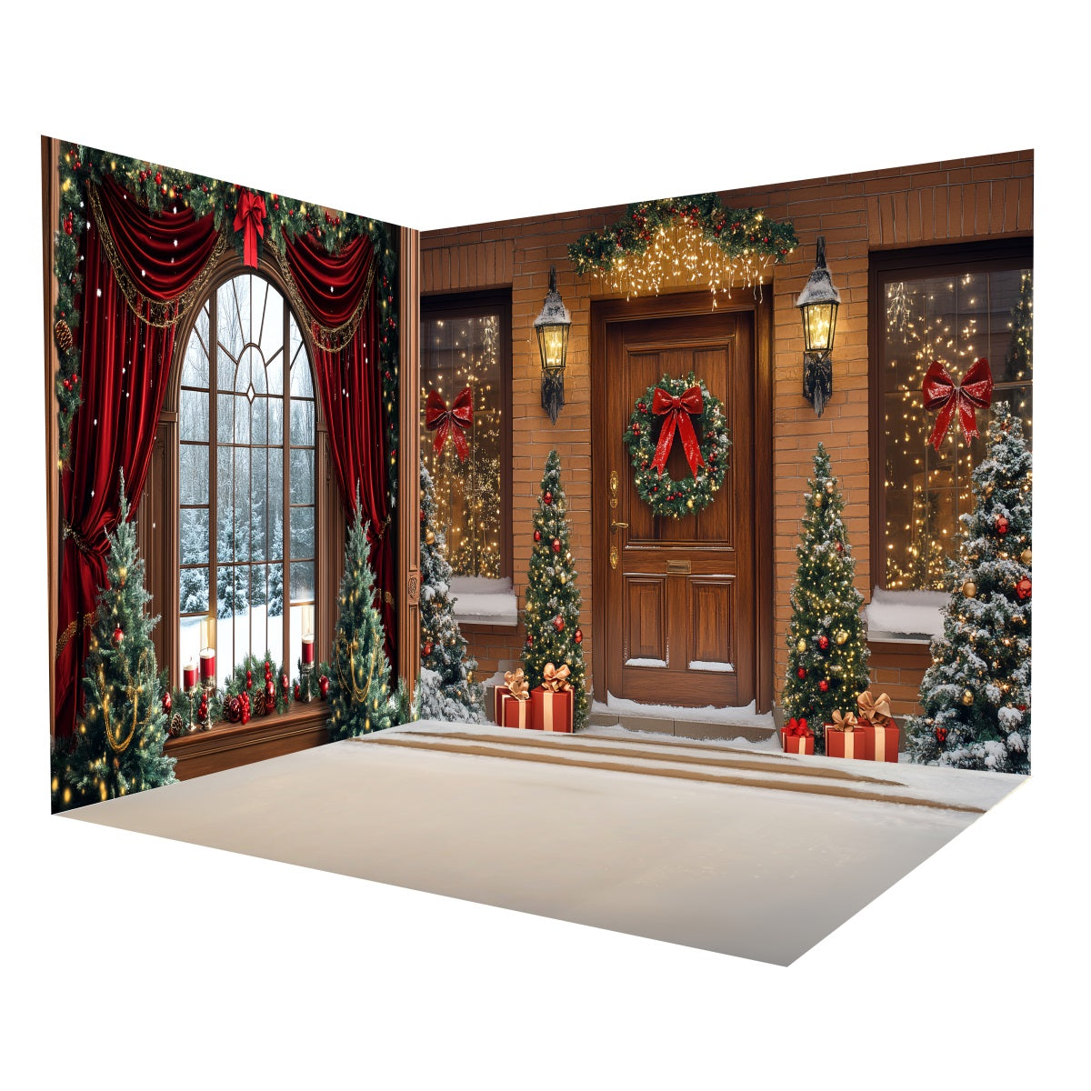 Weihnachtsfotohintergrund Schneefach Vintage-Tür Fotohintergrund Raumset MRR8-295