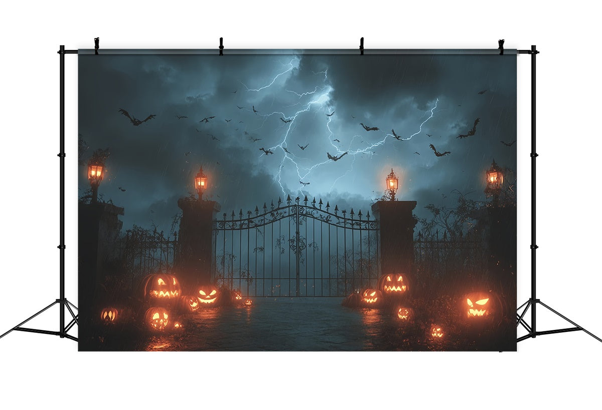 Donner und Blitz Gruselige Tür Kürbis Halloween Foto Hintergrund MRR8-3