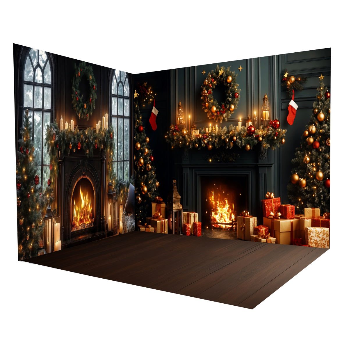 Weihnachtsfotohintergrund Nacht-Kamin-Kerzen Fotohintergrund-Raumset MRR8-304