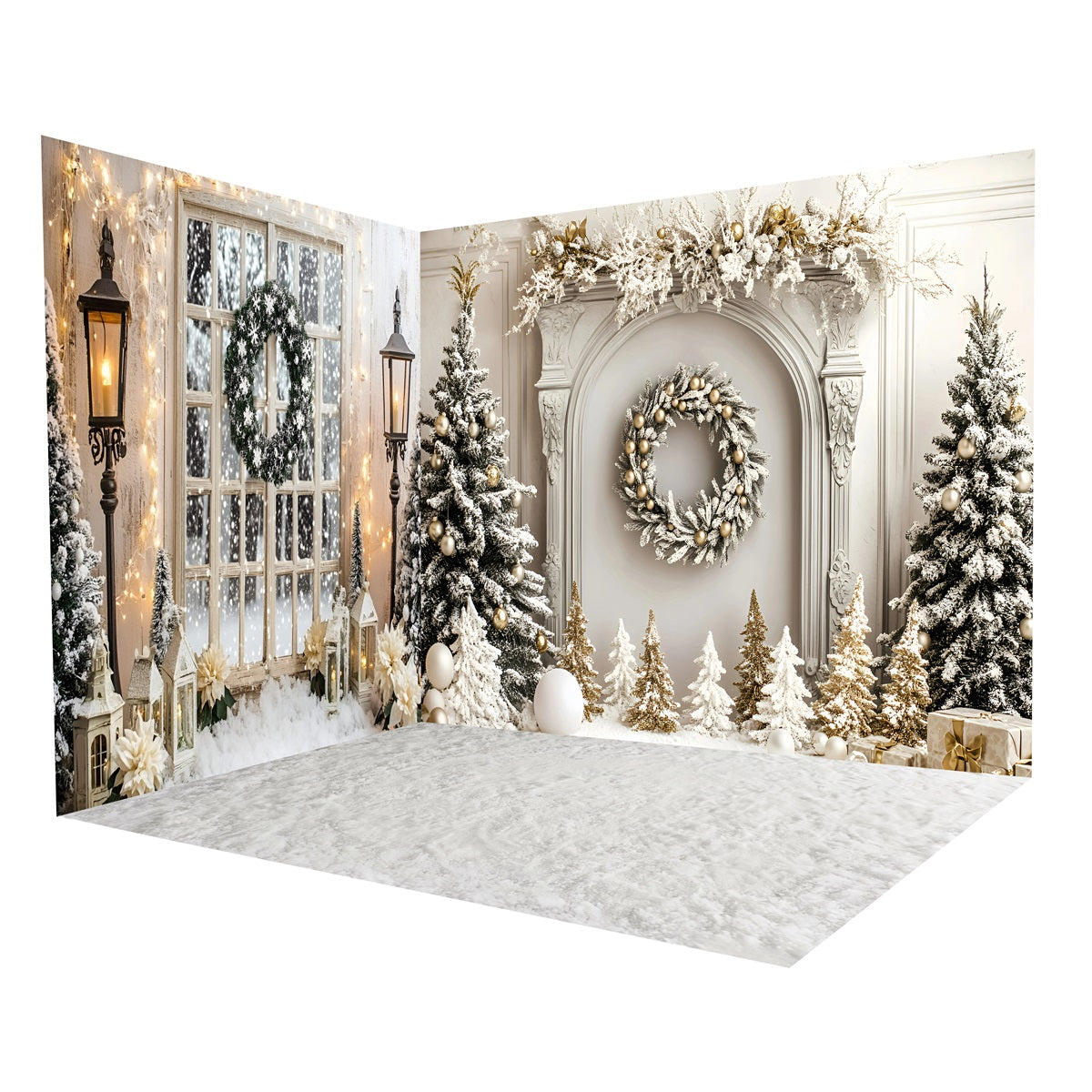 Weihnachtsfotografie Studio Hintergründe Eleganter weißer Wand-Schnee Fotohintergrund-Raumset MRR8-305