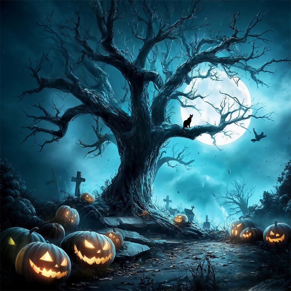 Halloween Friedhof Backdrop Spukwald Grab Vollmond Halloween Foto Hintergrund MRR8-38