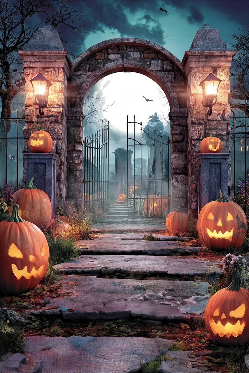 Halloween Friedhofskulisse Kürbis Grabwächter Gespenstische Halloween Foto Hintergrund MRR8-39