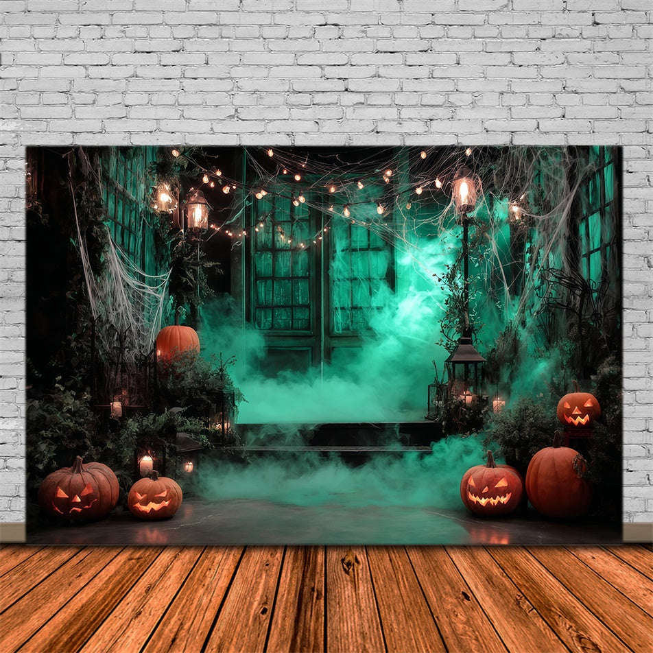 Garagentor Halloween Backdrop Unheimliche Lichter Nebliges Holz Halloween Foto Hintergrund MRR8-4