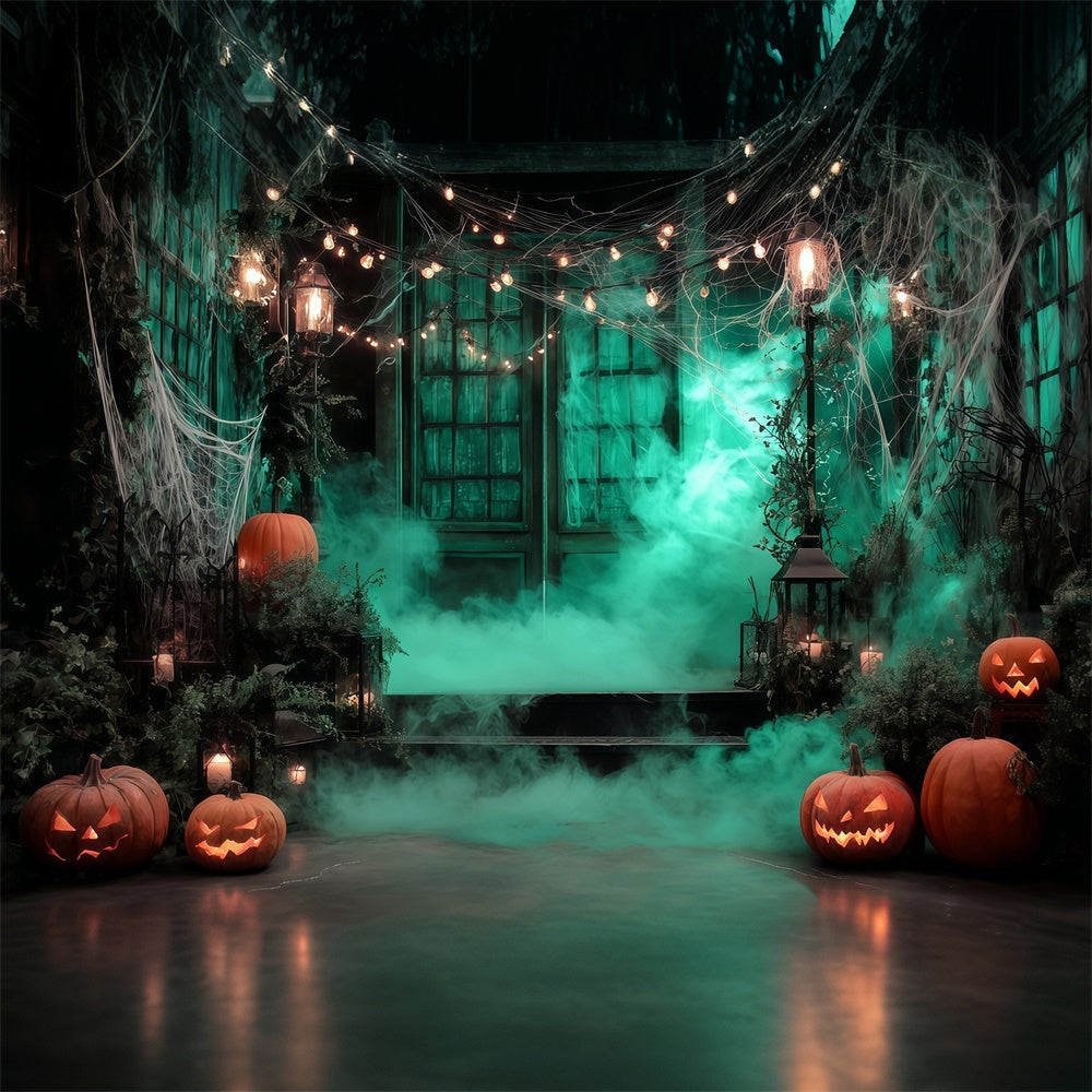 Garagentor Halloween Backdrop Unheimliche Lichter Nebliges Holz Halloween Foto Hintergrund MRR8-4