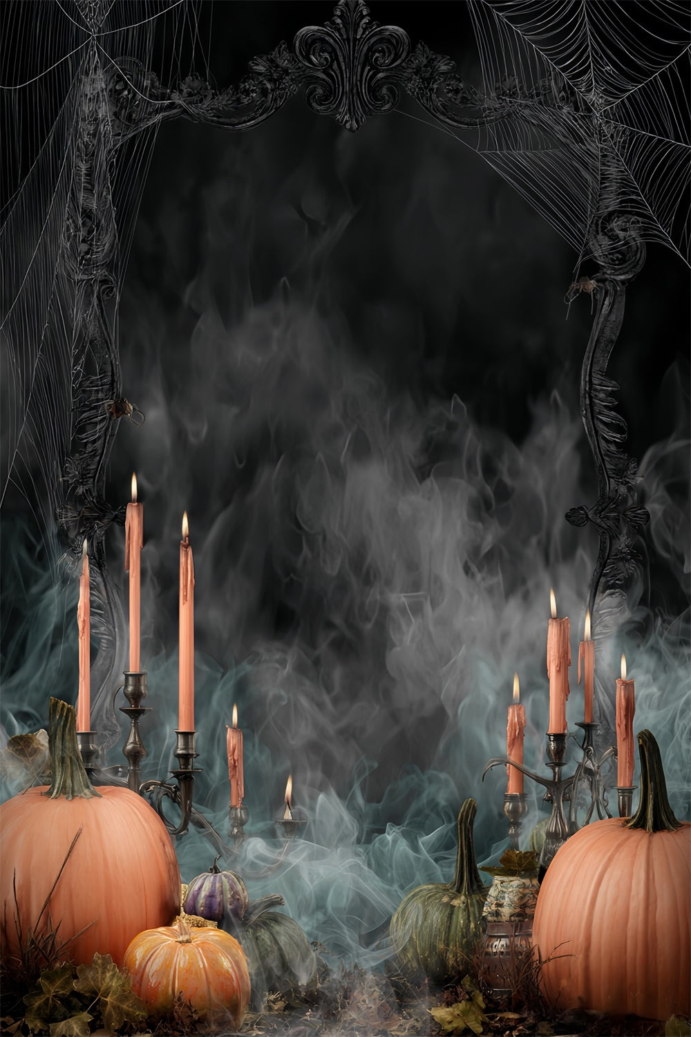 Halloween Wandhintergrund Kürbis Kerze Dunkler Rauch Halloween Foto Hintergrund MRR8-40