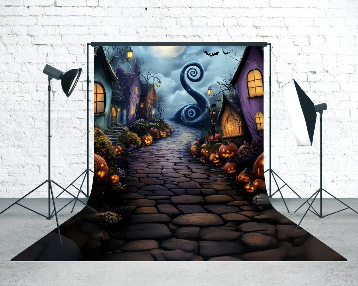 Halloween Fotokulisse Mondschein Nacht Groteske Stadt Sweep Hintergrund MRR8-43