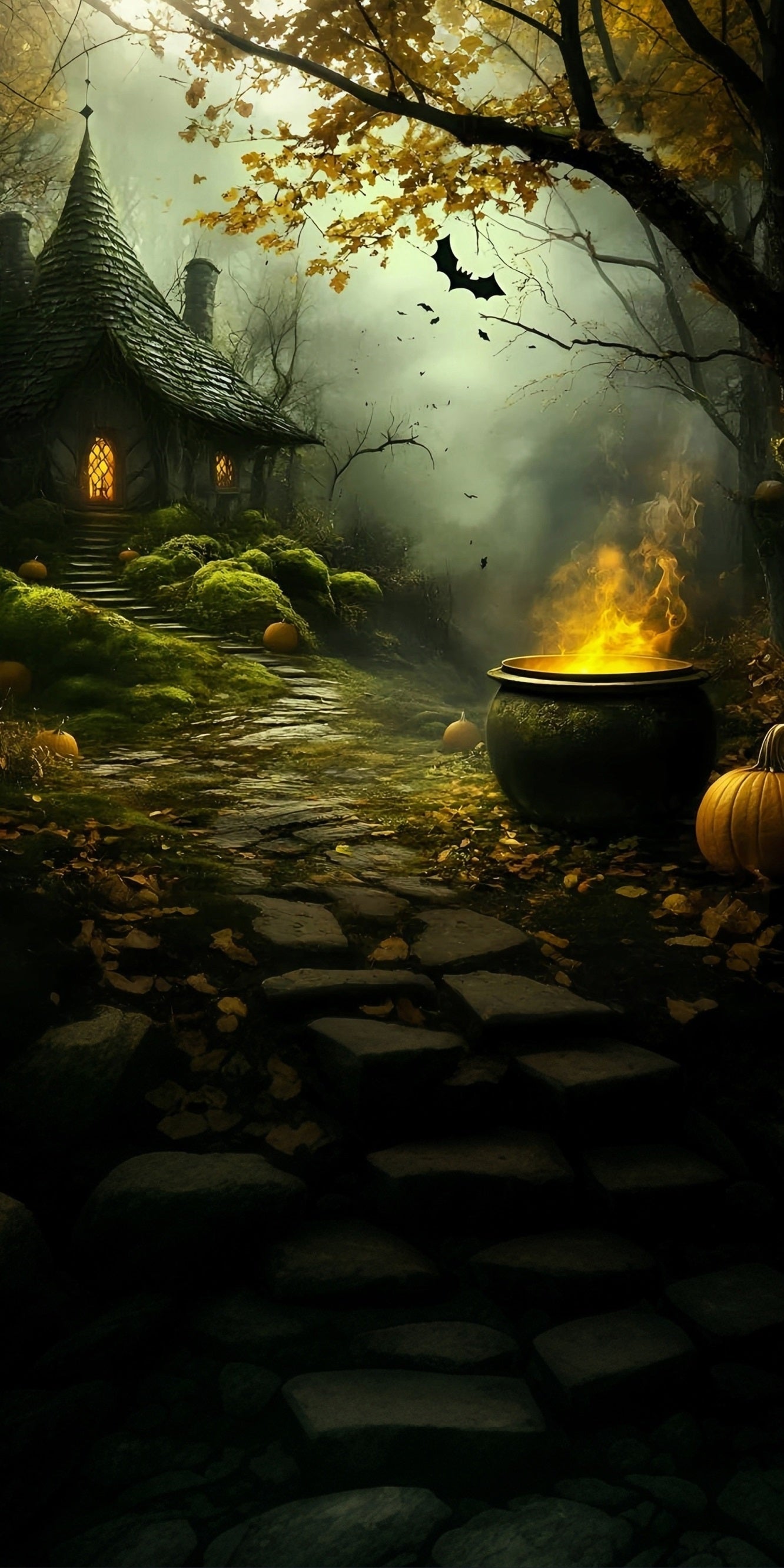 Halloweenfotokulissen Hexenhaus Rauchiger Wald Verwunschener Schmelztiegel Sweep Backdrop MRR8-47
