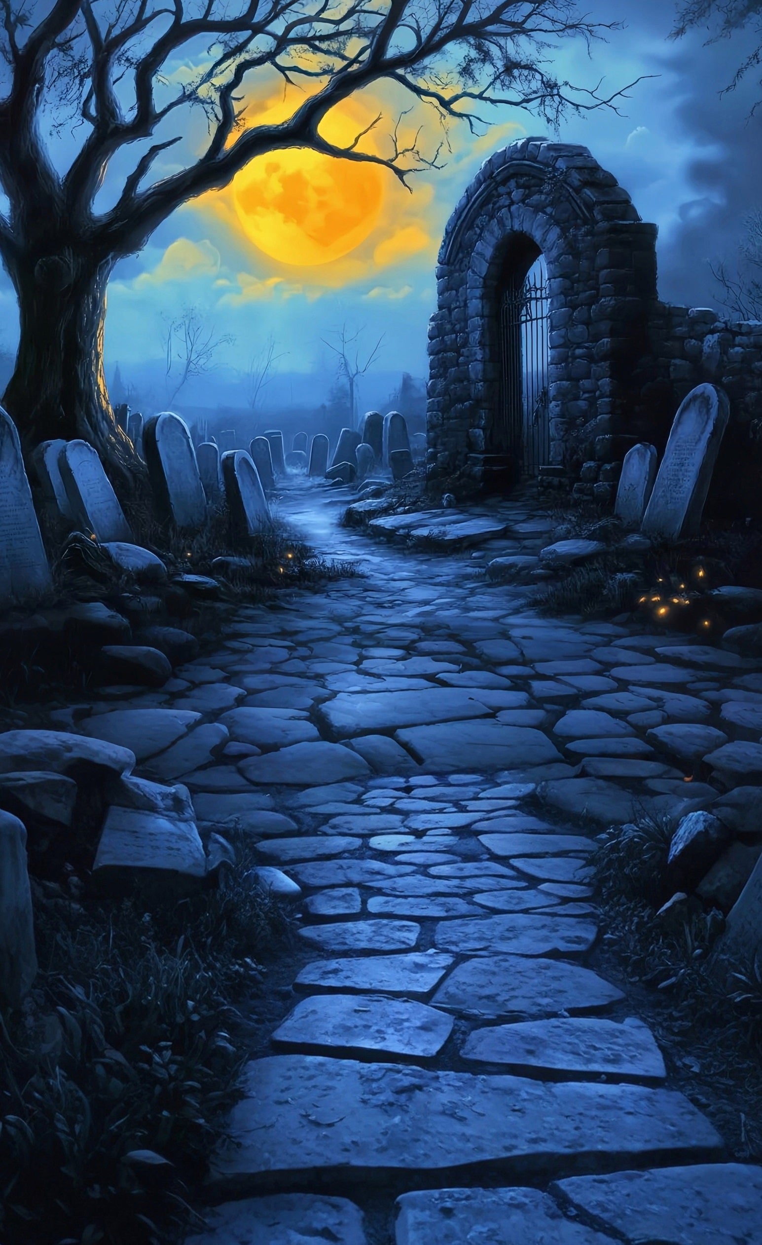 Halloweenfotokulisse Friedhof in mondheller Nacht Sweep Backdrop MRR8-48