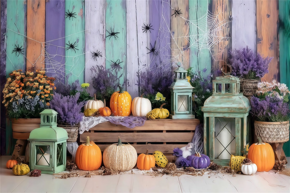 Halloween Wand Backdrop Bunte Holzwand Spinne Kürbis Halloween Foto Hintergrund MRR8-5