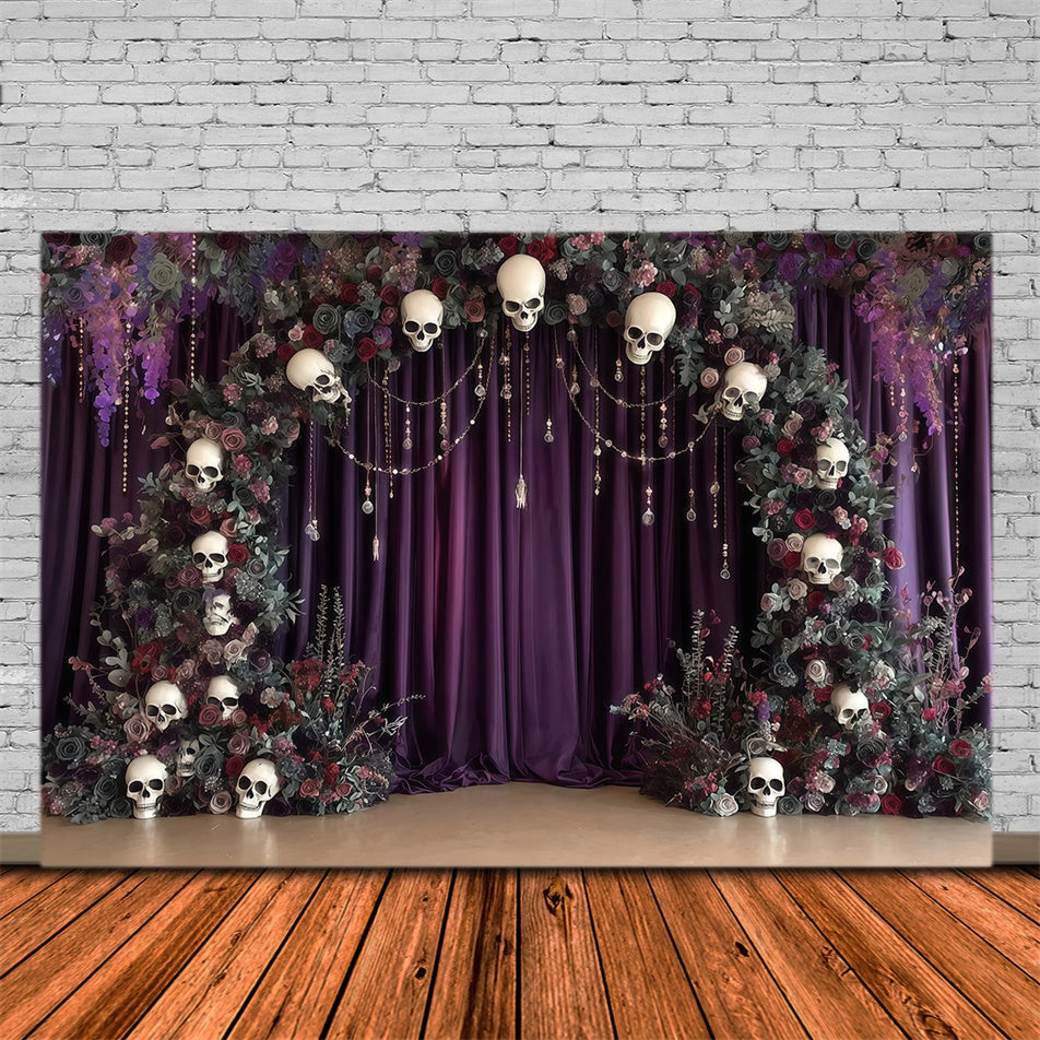 Halloween Fotokulisse Totenkopf Bogen Blume Mystery Lila Halloween Foto Hintergrund MRR8-6