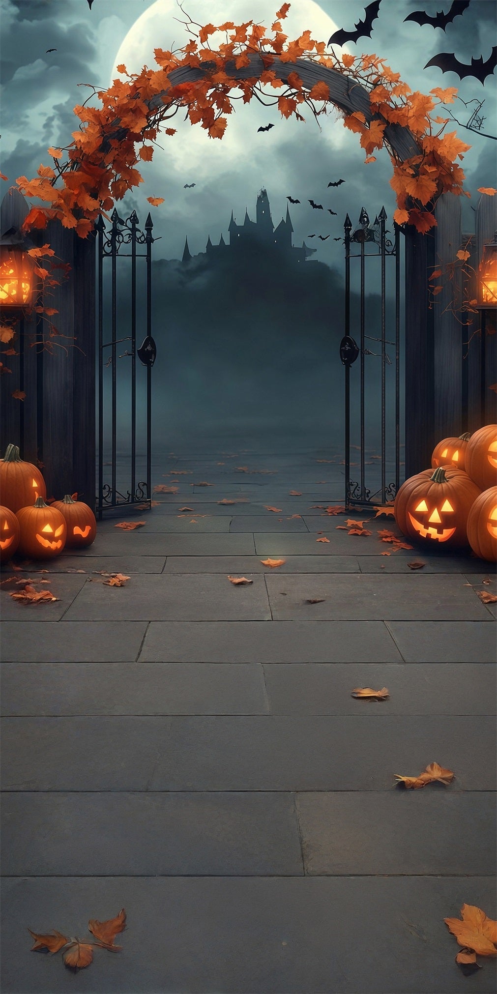 Halloween Foto Hintergrund Ahornblatt Verdrehte Bogen Kürbis Lichter Twinkle Sweep Backdrop MRR8-63