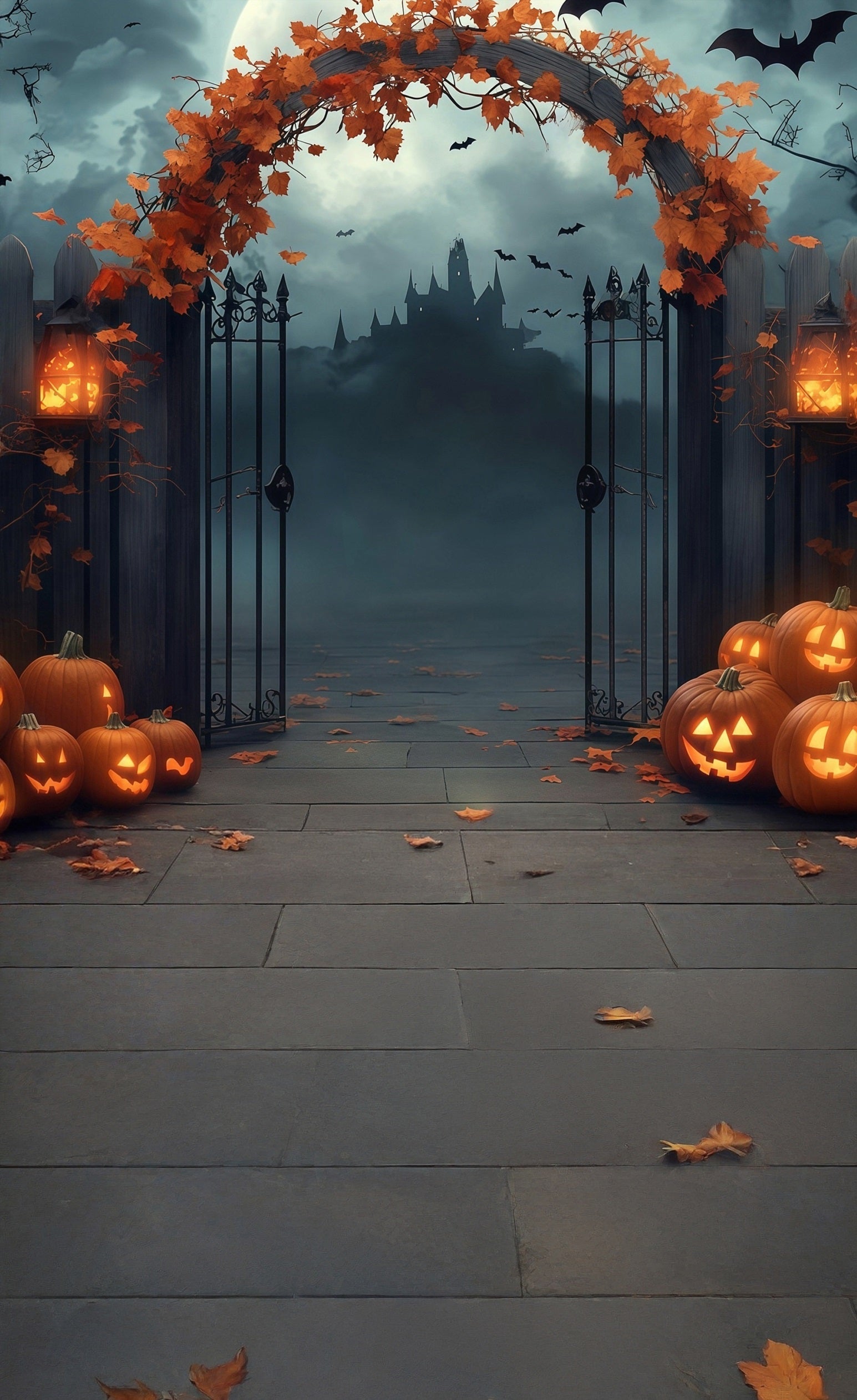 Halloween Foto Hintergrund Ahornblatt Verdrehte Bogen Kürbis Lichter Twinkle Sweep Backdrop MRR8-63