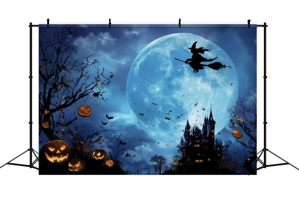 Spooky Halloween Backdrop Mystic Forest Schloss Vollmond Hexe Halloween Foto Hintergrund MRR8-7