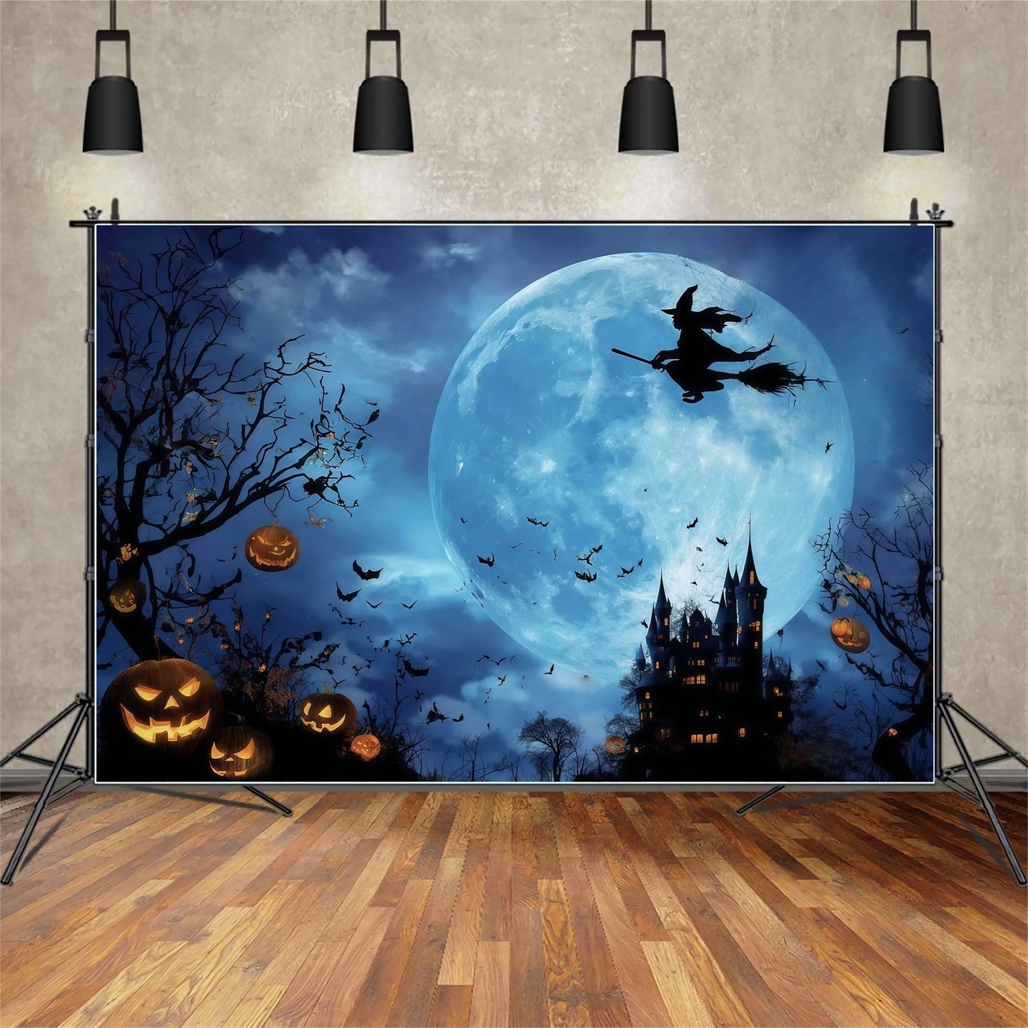 Spooky Halloween Backdrop Mystic Forest Schloss Vollmond Hexe Halloween Foto Hintergrund MRR8-7