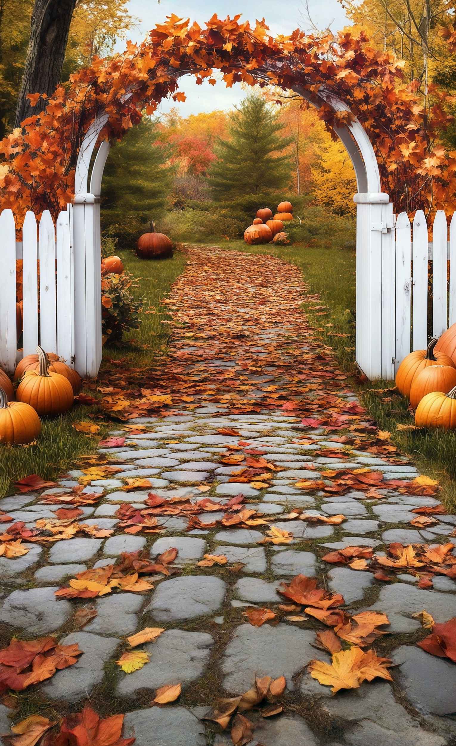 Herbstlaub-Fotohintergrund Herbsttor Torbogen Blätter Sweep-Fotohintergrund MRR8-73