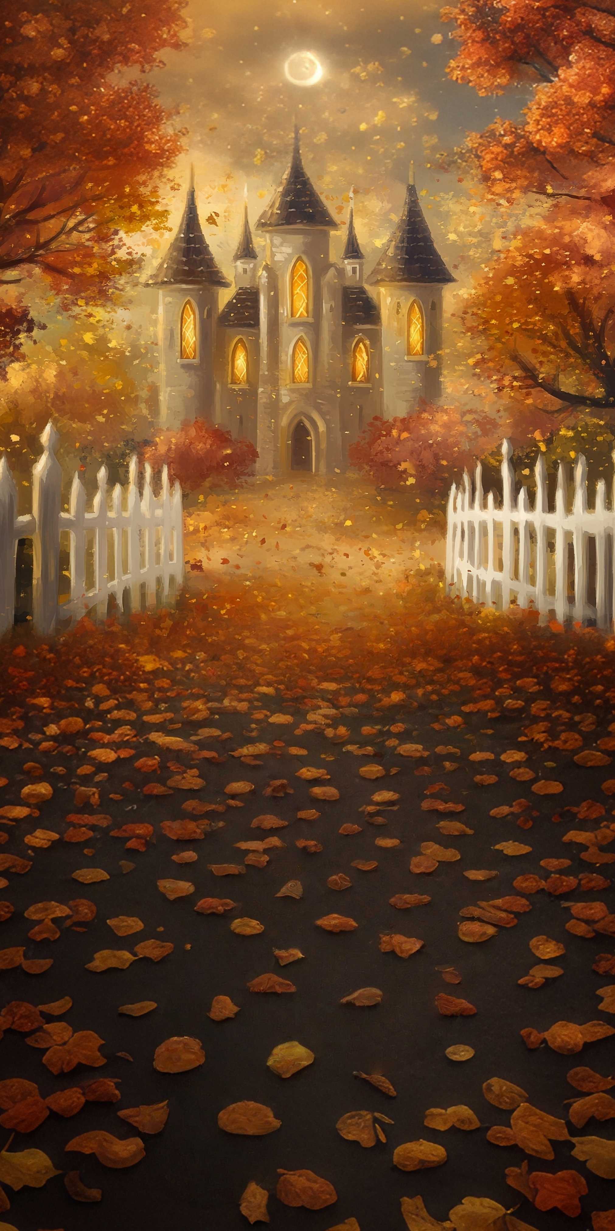 Herbst-Fotohintergrundbilder für Fotografie Autumn Castle Moonlit Leaves Sweep Backdrop MRR8-76