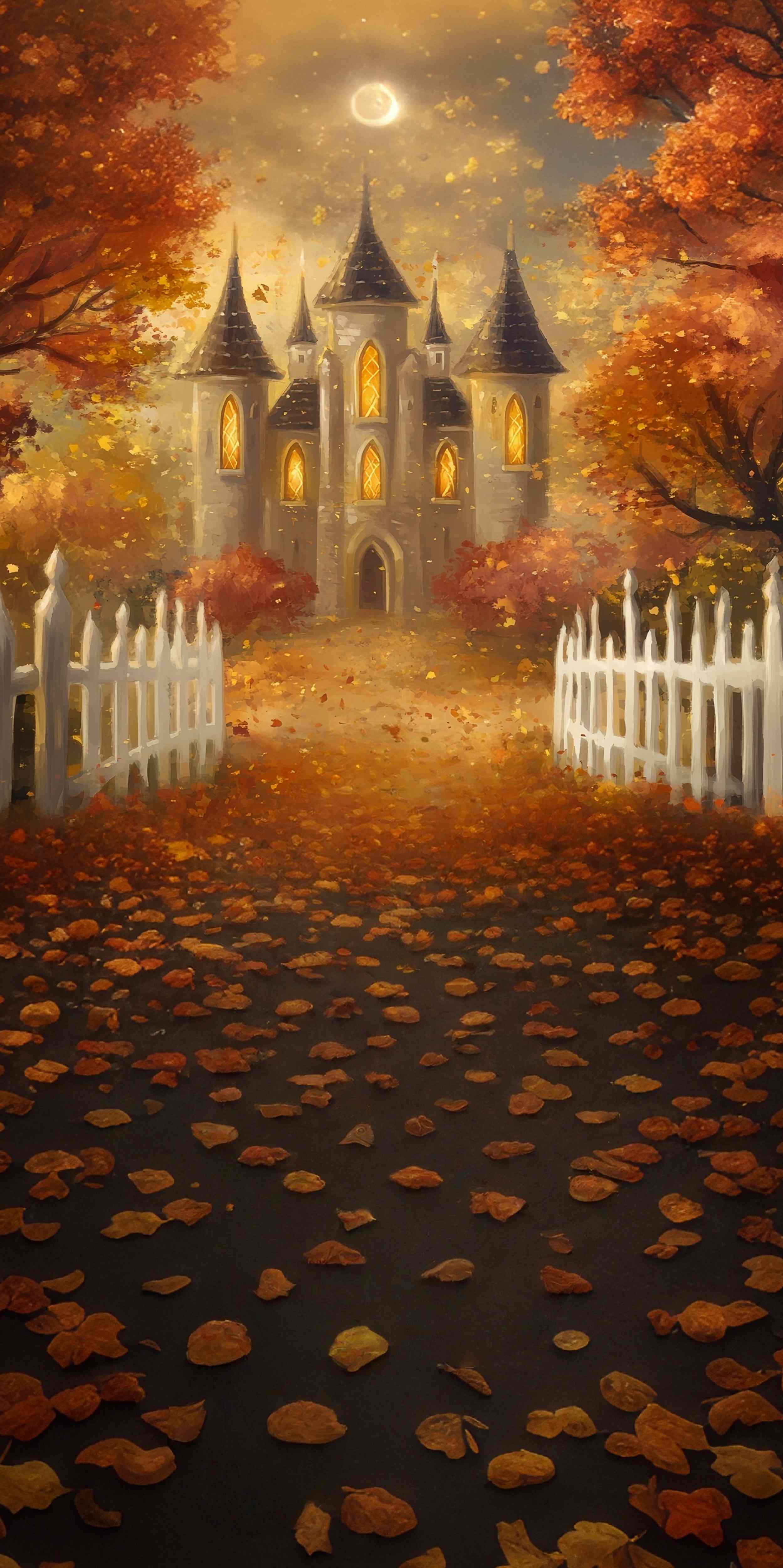 Herbst-Fotohintergrundbilder für Fotografie Autumn Castle Moonlit Leaves Sweep Backdrop MRR8-76