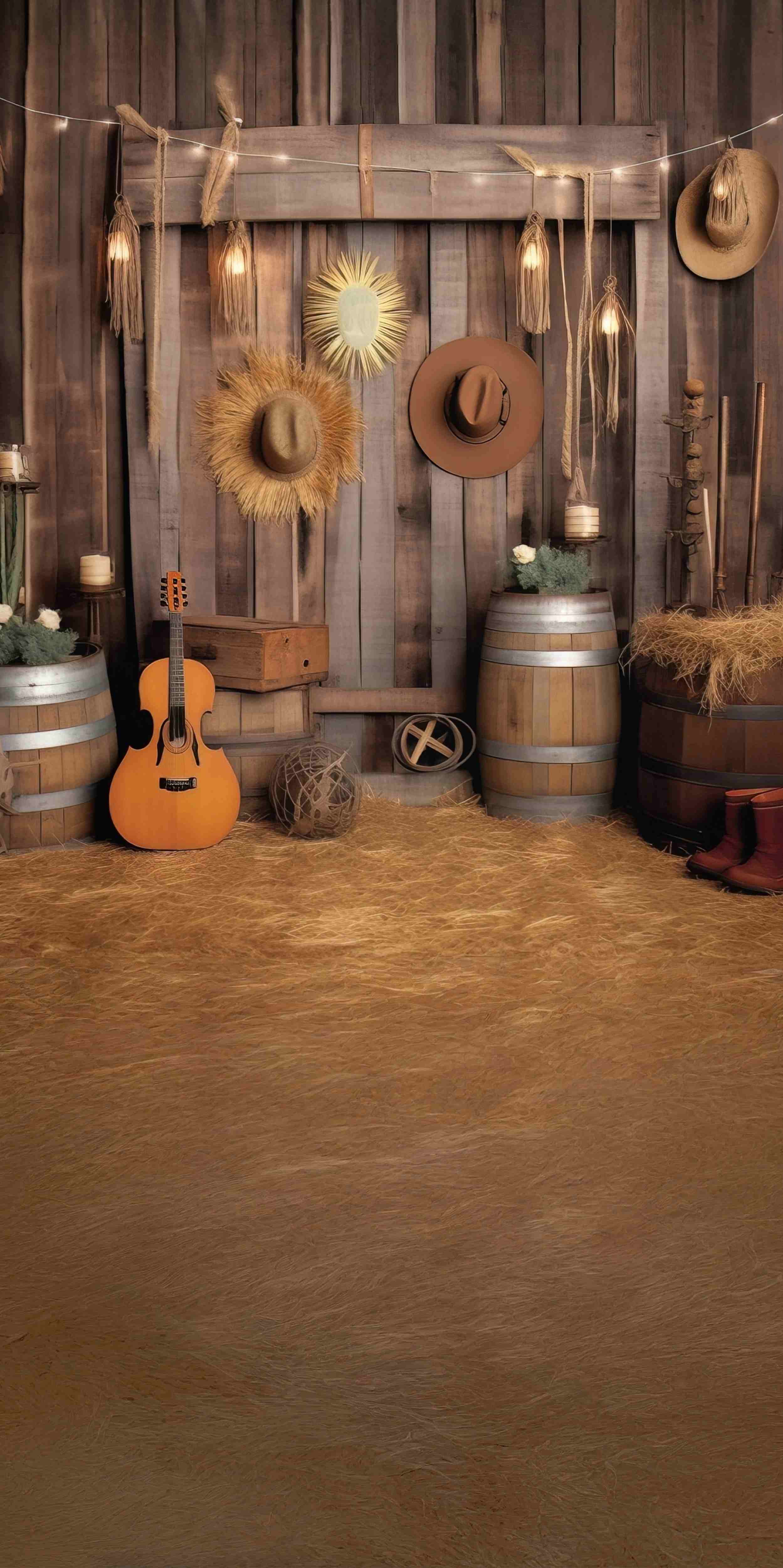 Cowboy-Fotohintergrund Western-Gitarre Scheune Ernte-Kehrer Fotohintergrund MRR8-78
