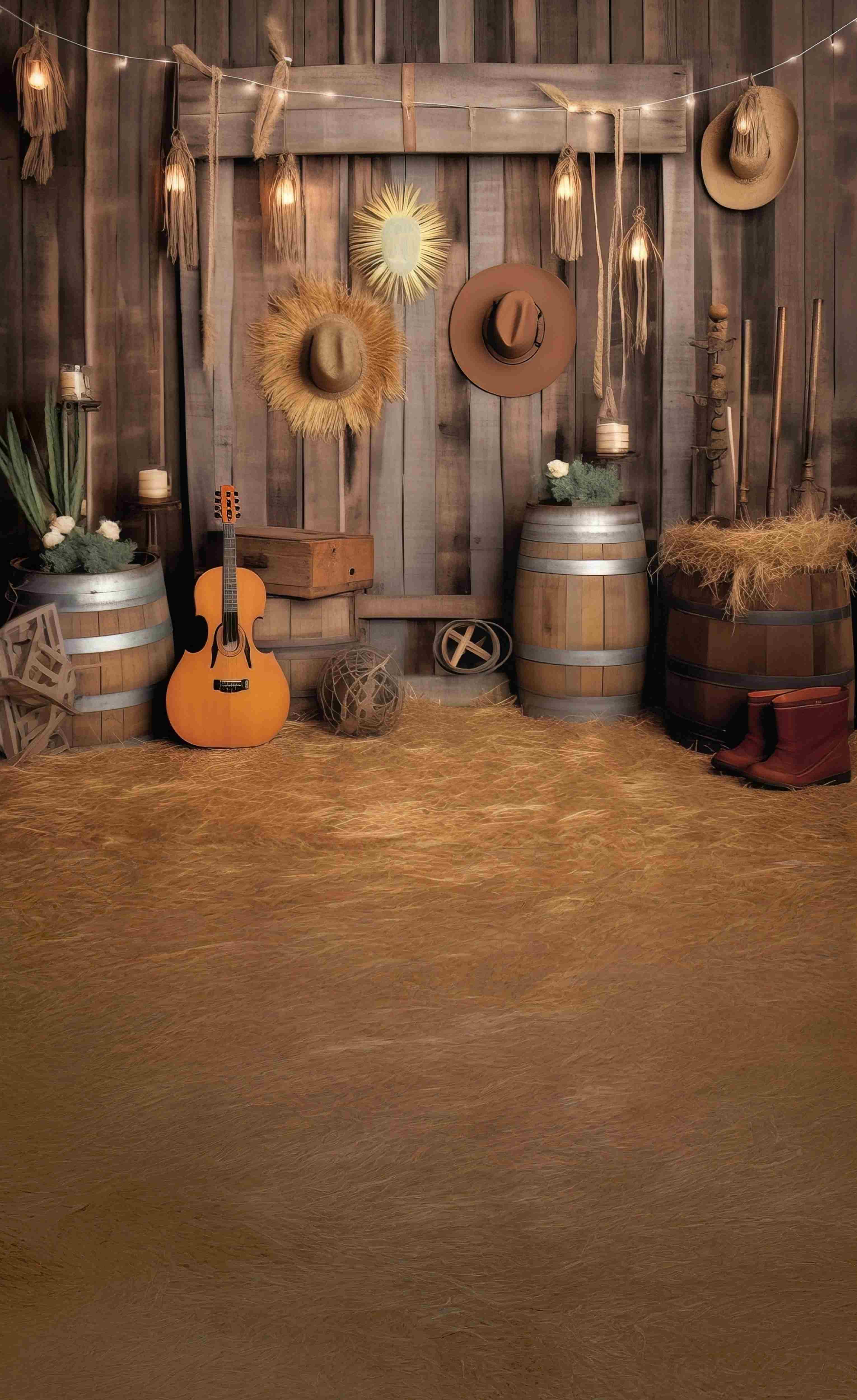 Cowboy-Fotohintergrund Western-Gitarre Scheune Ernte-Kehrer Fotohintergrund MRR8-78