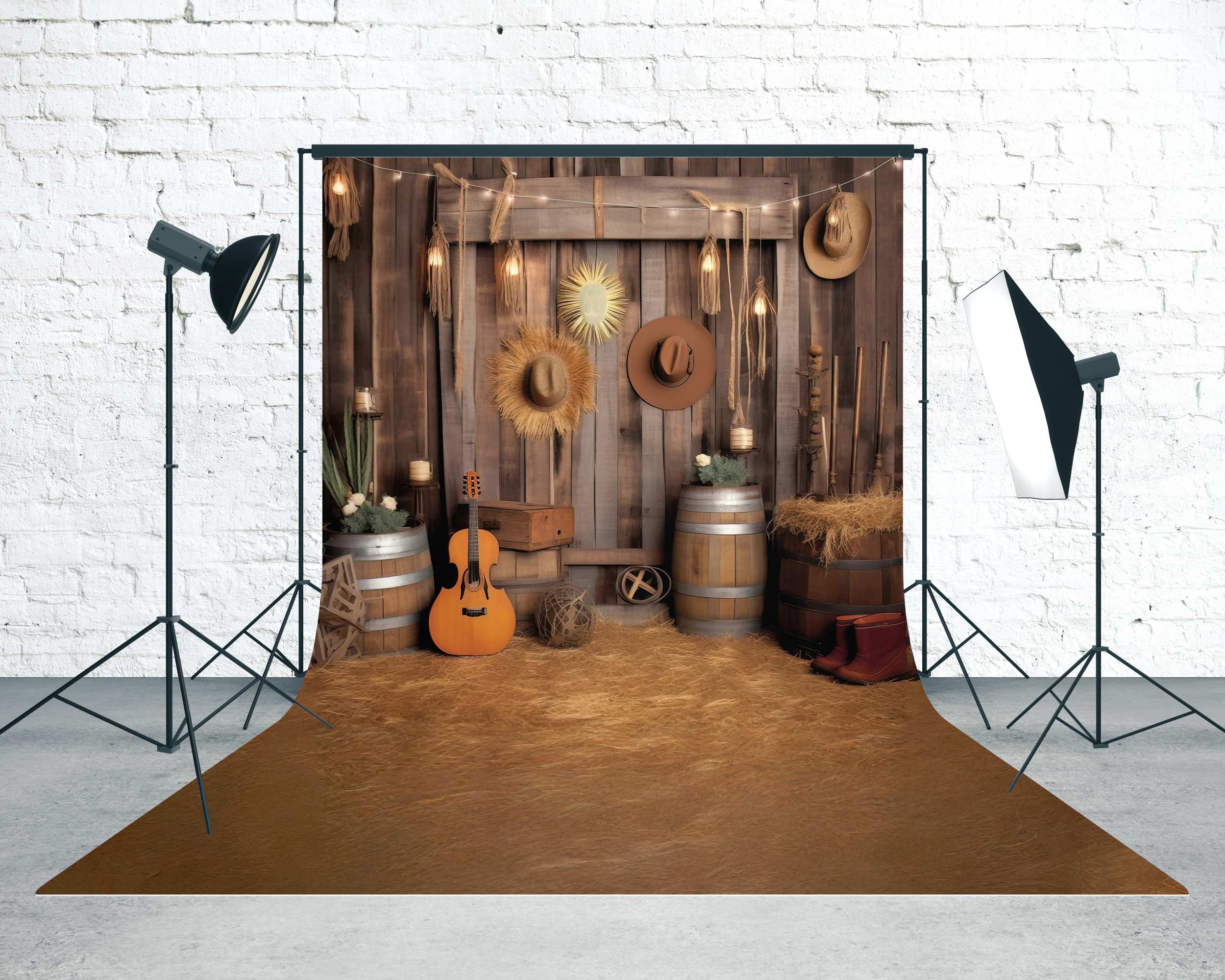 Cowboy-Fotohintergrund Western-Gitarre Scheune Ernte-Kehrer Fotohintergrund MRR8-78