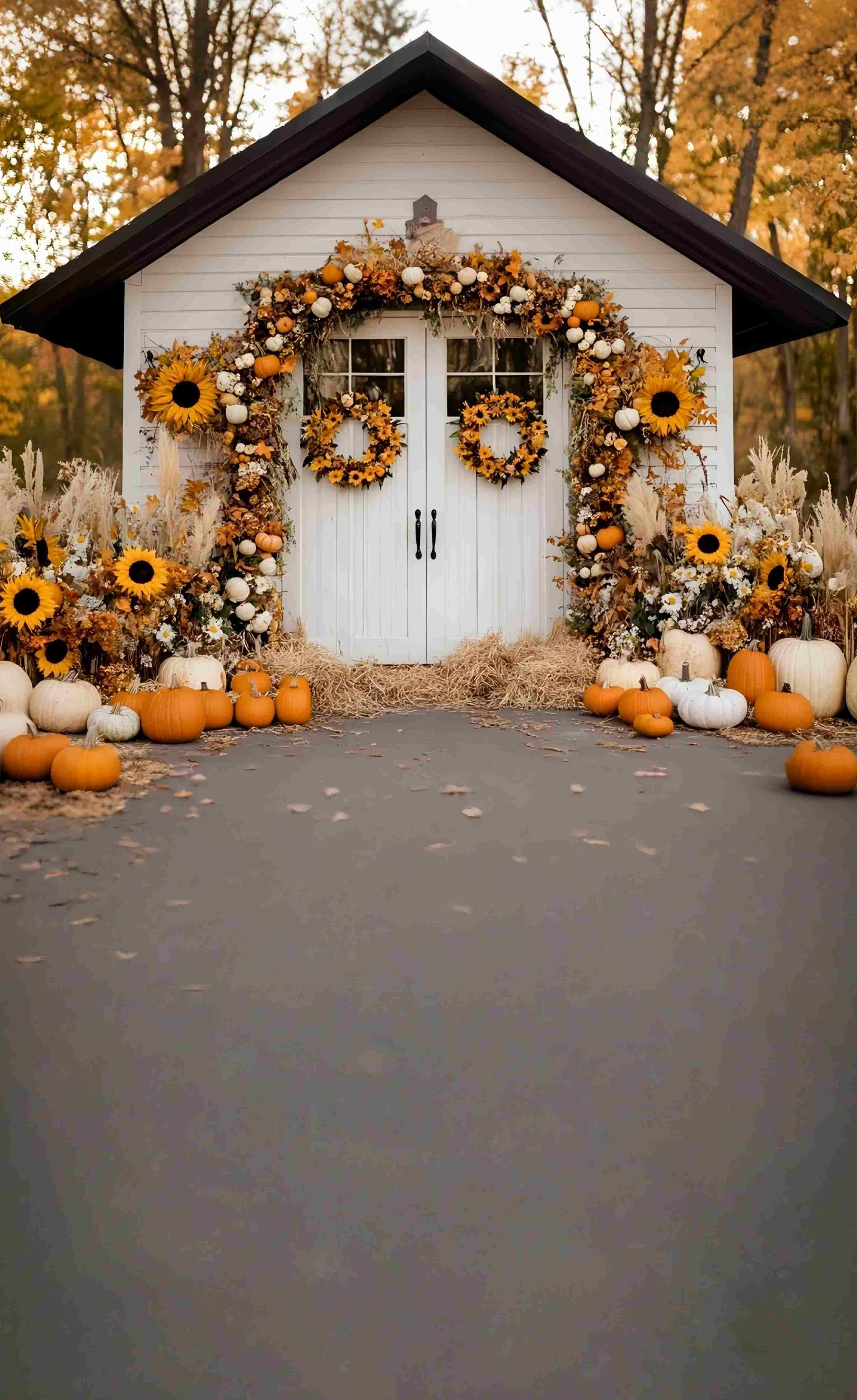 Herbstkulisse für Bilder Sonnenblume Kürbis Landhaus Veranda Sweep Fotohintergrund MRR8-79