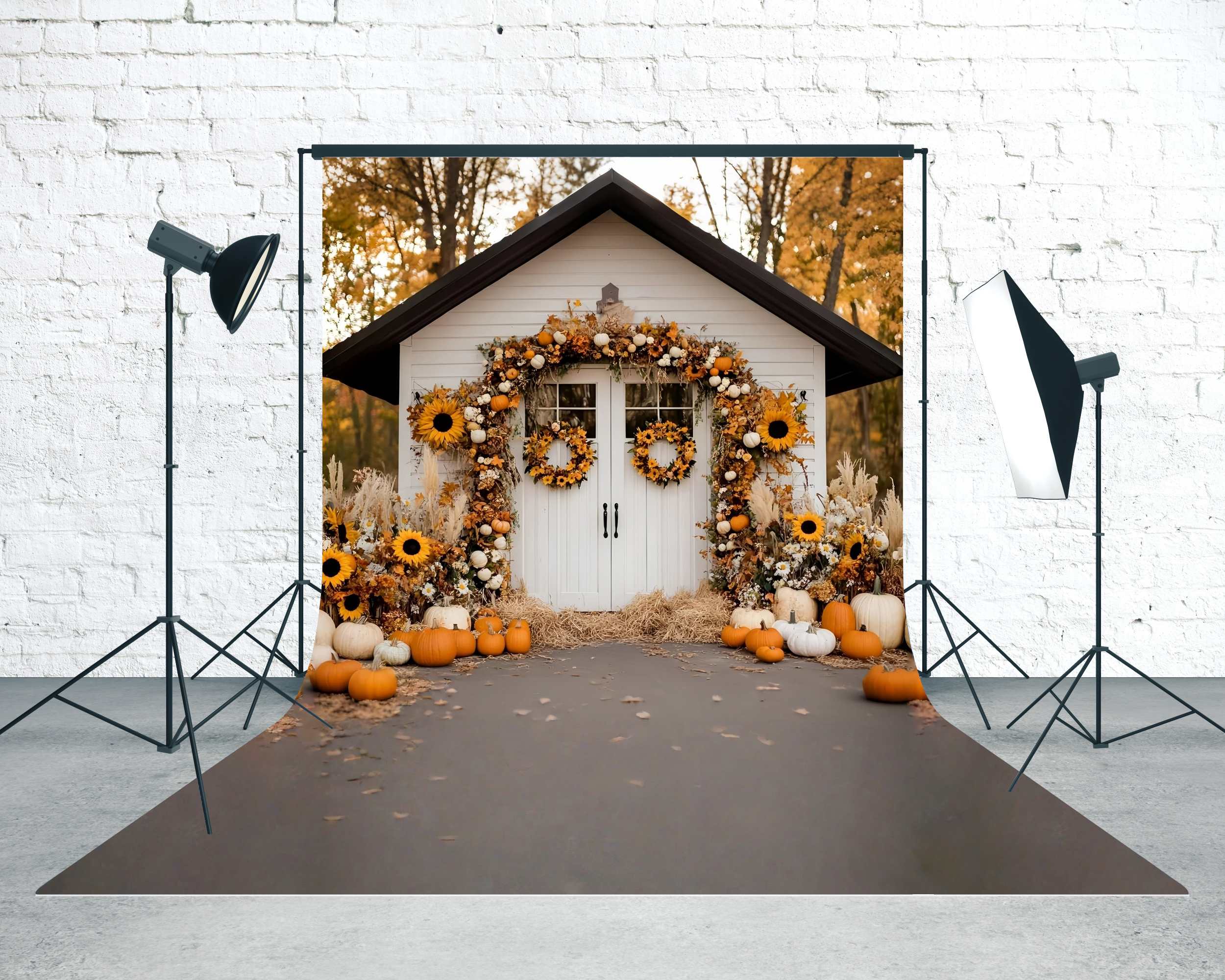 Herbstkulisse für Bilder Sonnenblume Kürbis Landhaus Veranda Sweep Fotohintergrund MRR8-79