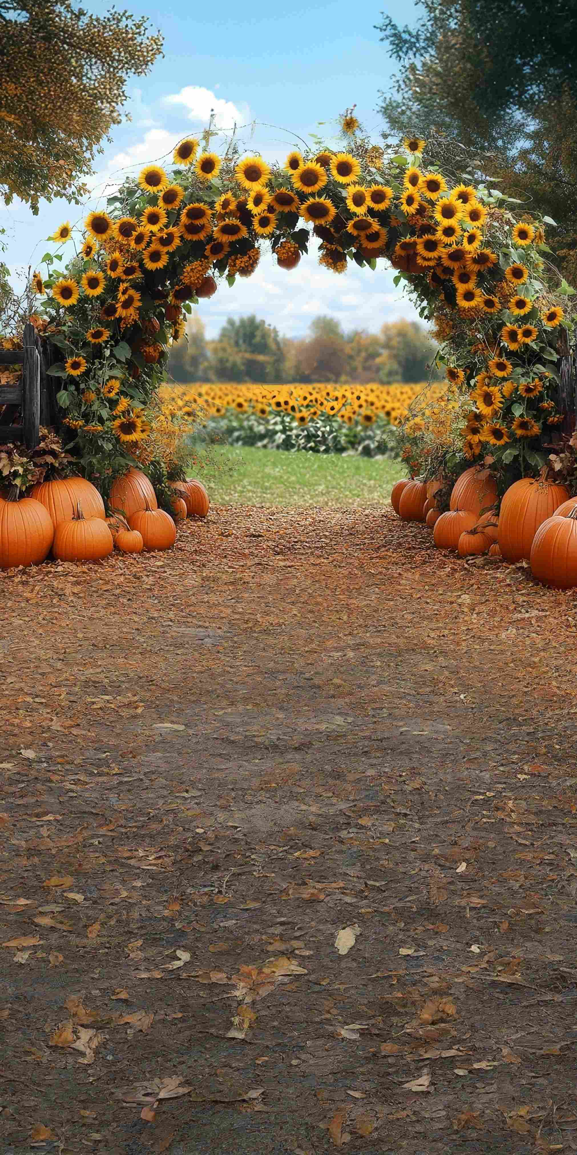 Herbst-Fotohintergrund Sonnenblume Kürbis Torbogen Sweep-Fotohintergrund MRR8-86