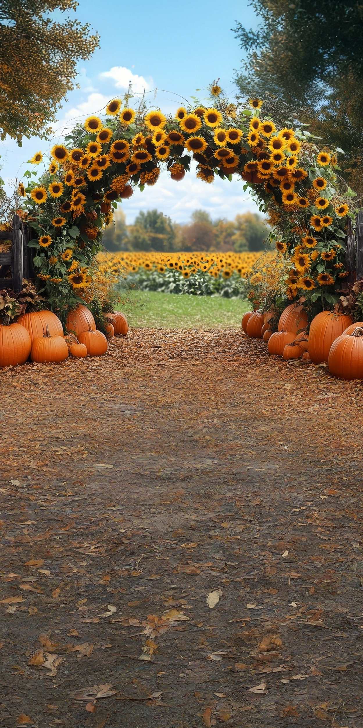 Herbst-Fotohintergrund Sonnenblume Kürbis Torbogen Sweep-Fotohintergrund MRR8-86