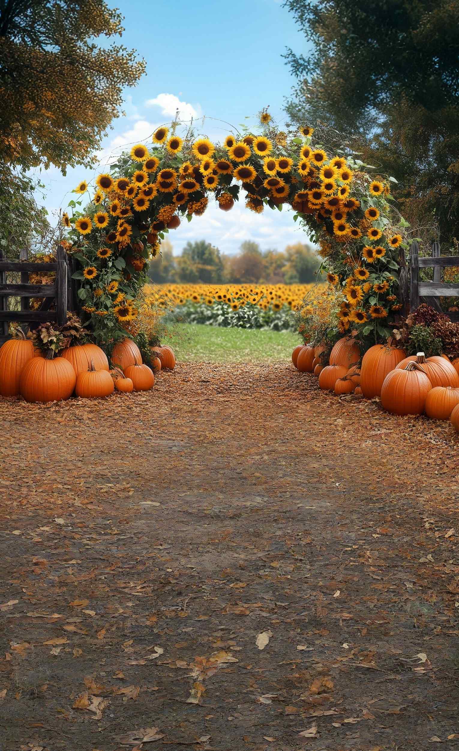 Herbst-Fotohintergrund Sonnenblume Kürbis Torbogen Sweep-Fotohintergrund MRR8-86