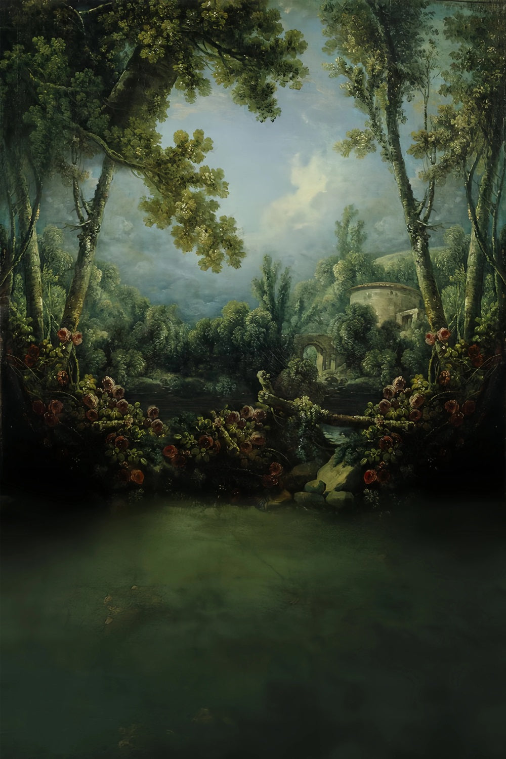 Wald-Fotohintergrund Romantischer Garten Steinbrücke Magischer Wald-Fotohintergrund MRR9-101