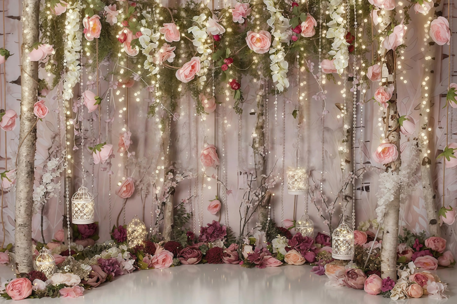 Blumenhintergrund Romantischer Garten Lichterkette Valentinstag-Fotohintergrund MRR9-116