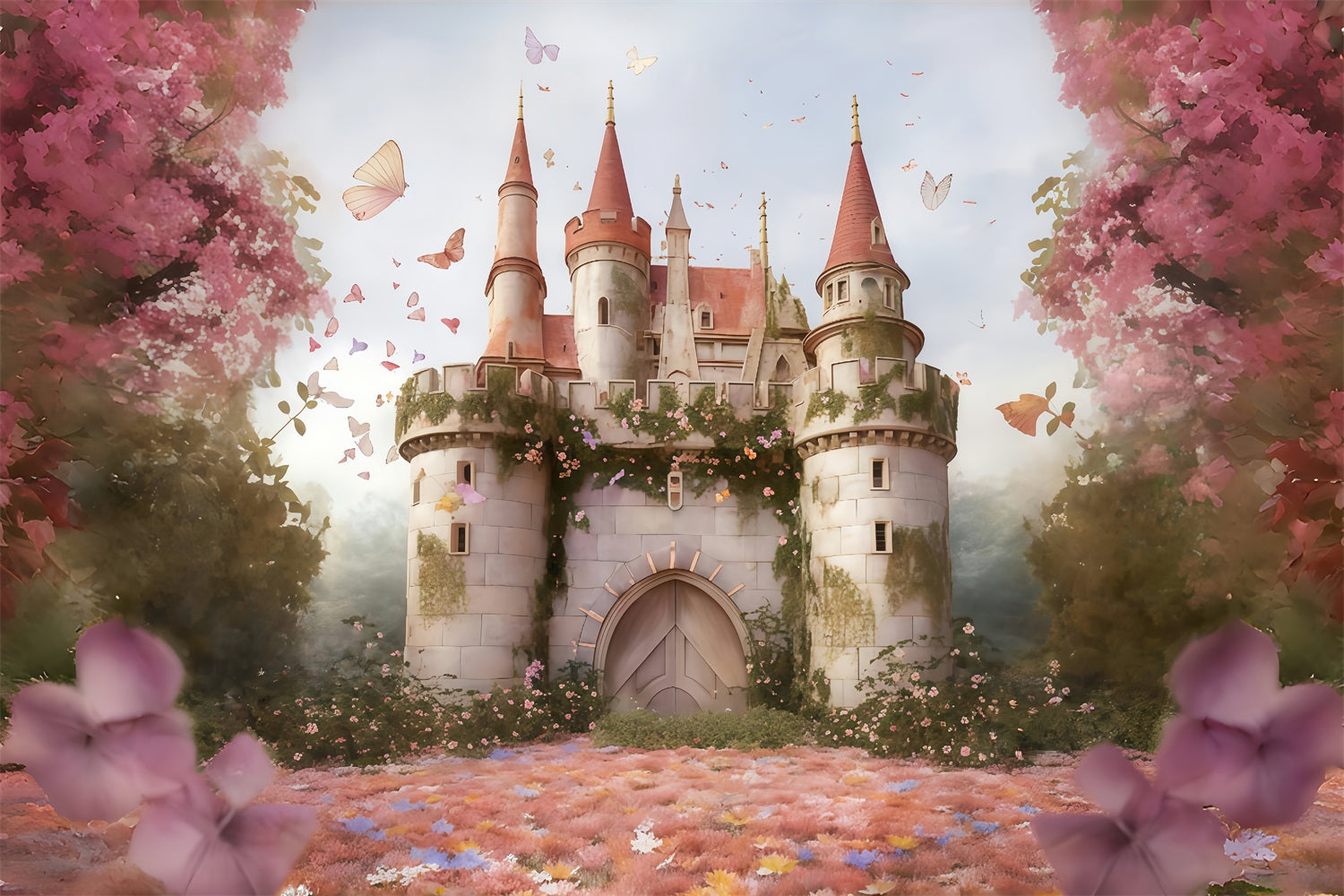 Fotohintergrund Schloss Märchen Schmetterlingsschloss Fotohintergrund für Neugeborene MRR9-118