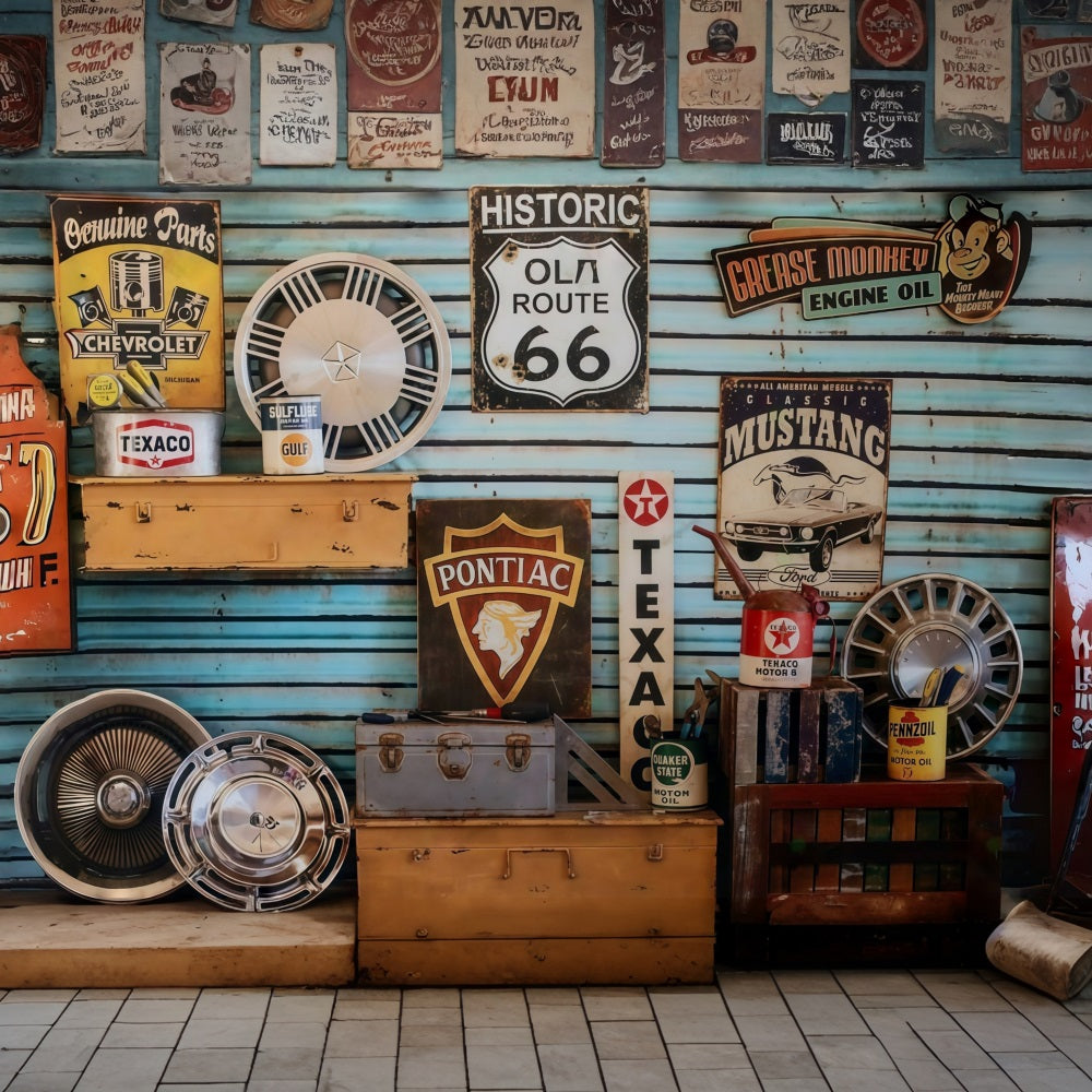 Neugeborenen-Fotografie-Fotohintergrund Vintage-Garage Straßenschilder Kinderhintergrund MRR9-127