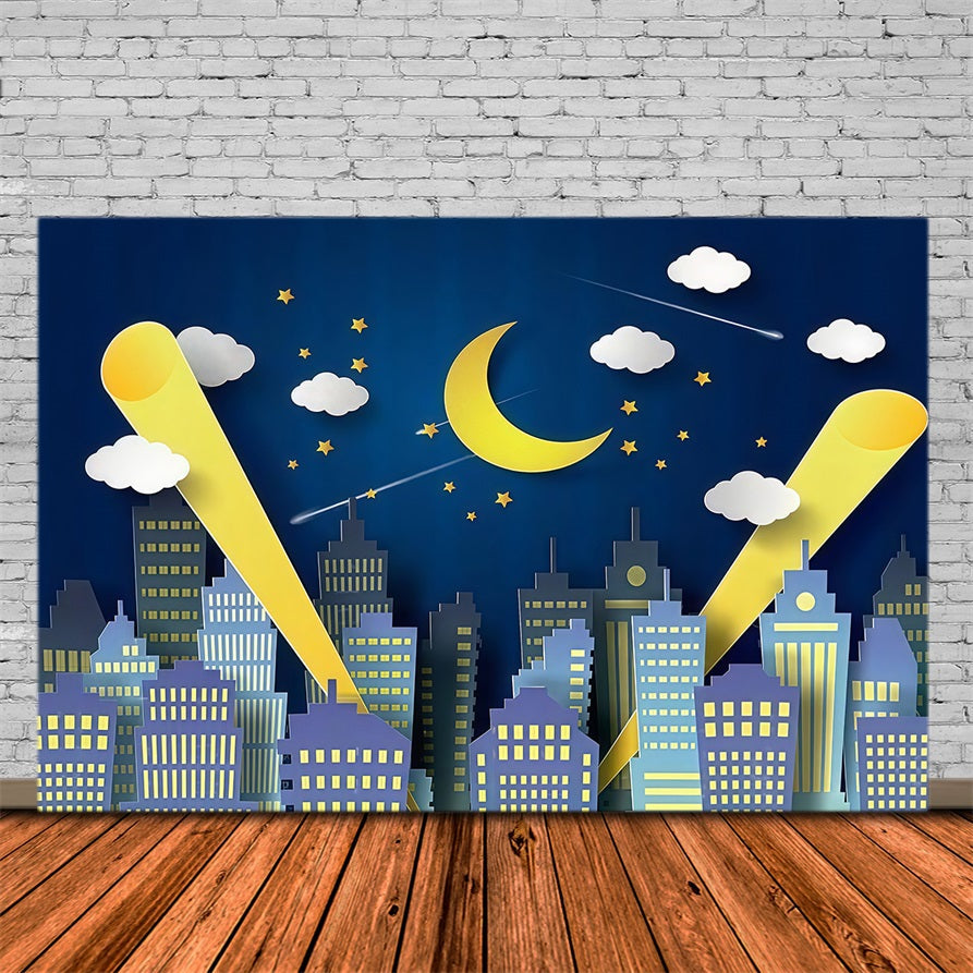 Neugeborenen-Fotohintergründe Nachtstadt Skyline Mondlicht Kinderhintergrund MRR9-128