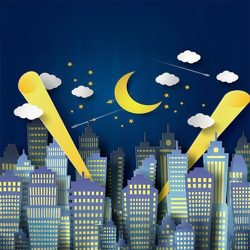 Neugeborenen-Fotohintergründe Nachtstadt Skyline Mondlicht Kinderhintergrund MRR9-128