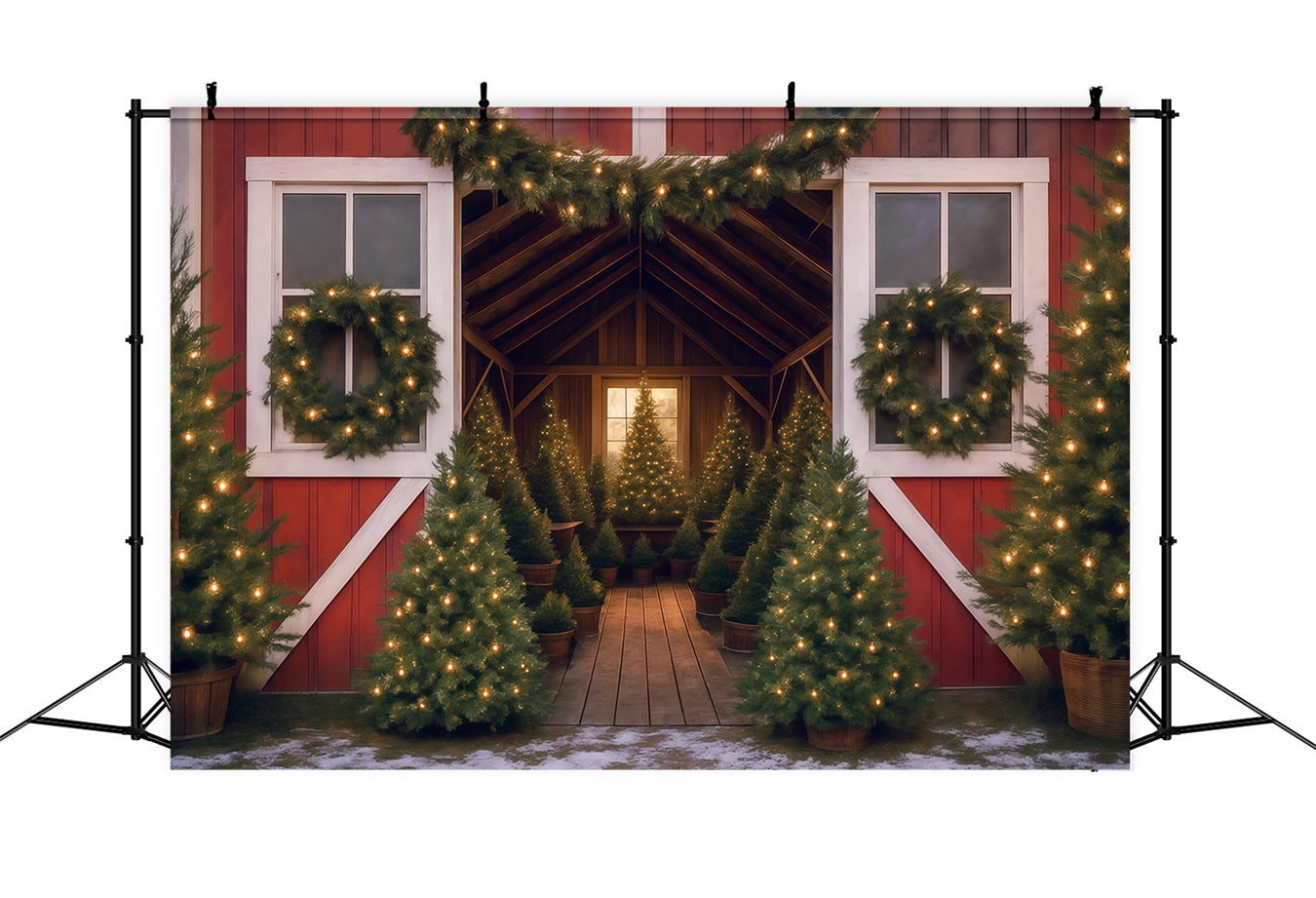 Baumfarm-Fotohintergrund Weihnachtsbaum Scheunenlichter Weihnachtshintergrund MRR9-13