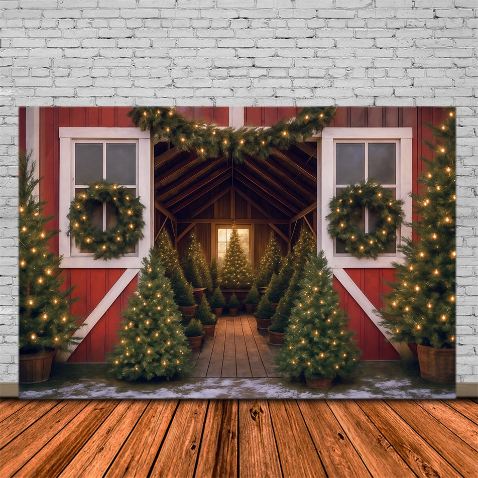 Baumfarm-Fotohintergrund Weihnachtsbaum Scheunenlichter Weihnachtshintergrund MRR9-13