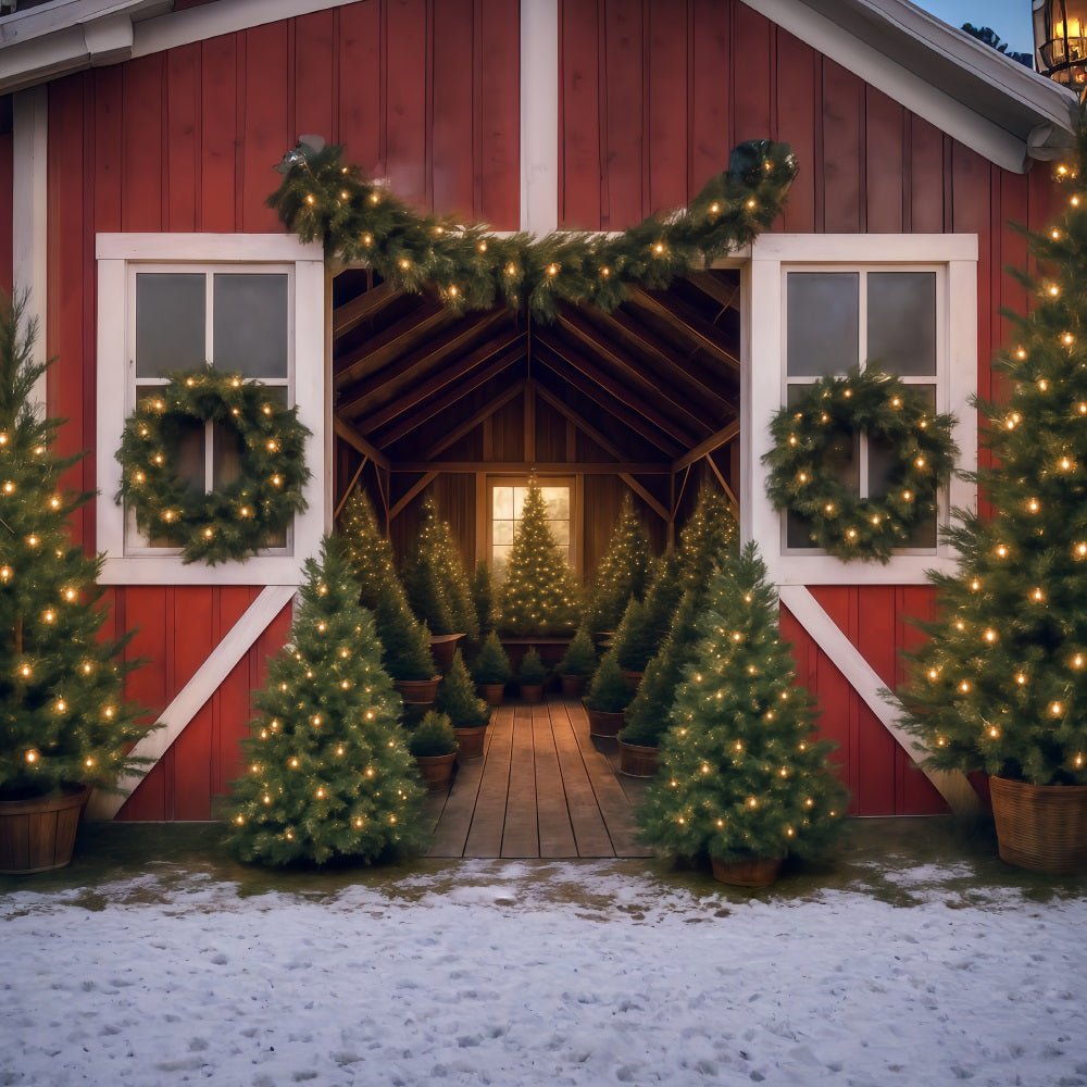 Baumfarm-Fotohintergrund Weihnachtsbaum Scheunenlichter Weihnachtshintergrund MRR9-13