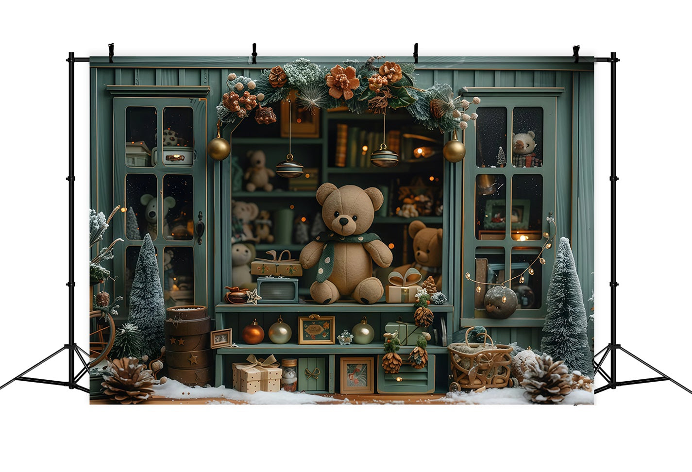 Weihnachtsfoto-Fotohintergrund Teddybär Weihnachtsschaufenster Weihnachtshintergründe MRR9-130