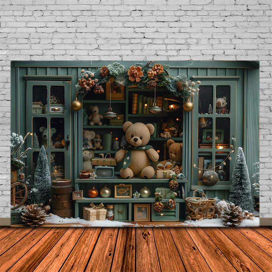 Weihnachtsfoto-Fotohintergrund Teddybär Weihnachtsschaufenster Weihnachtshintergründe MRR9-130