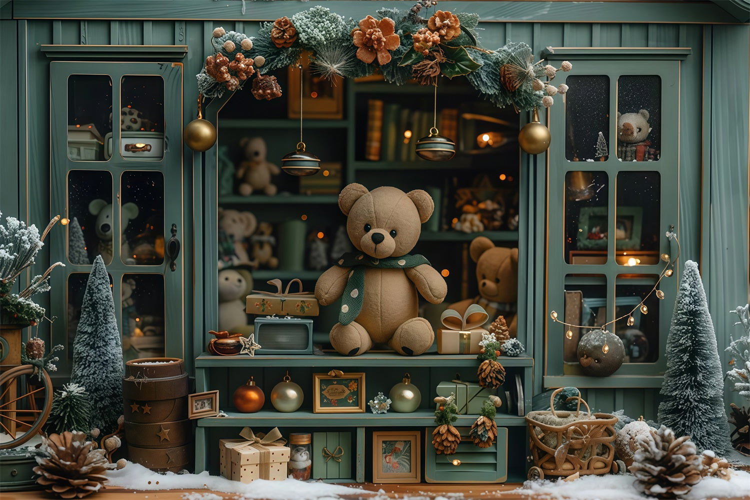 Weihnachtsfoto-Fotohintergrund Teddybär Weihnachtsschaufenster Weihnachtshintergründe MRR9-130