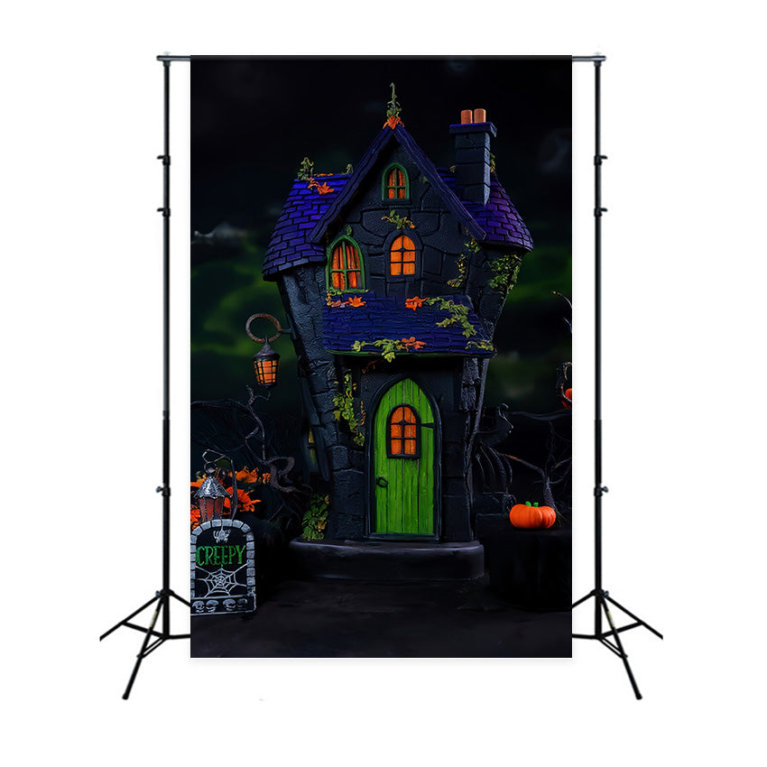 Gruseliger Halloween-Fotohintergrund Spukhaus Grüne Türlichter Halloween-Fotohintergrund MRR9-131