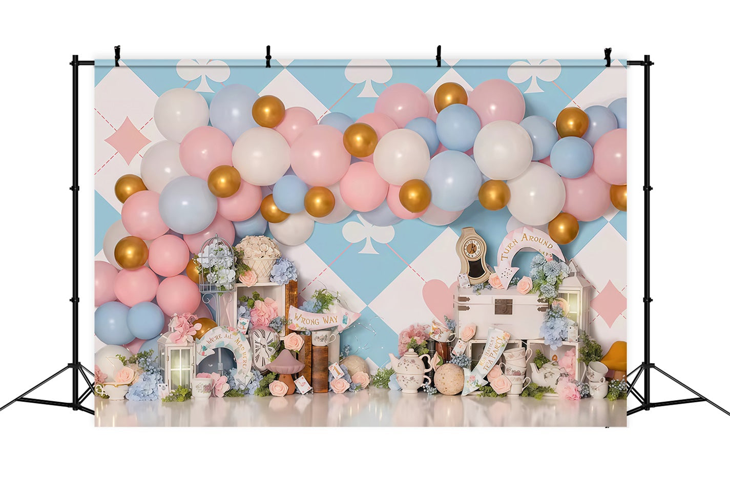 Neugeborenen-Fotohintergrund Pastellfarbenes Wunderland Ballons Kinder-Fotohintergrund MRR9-133