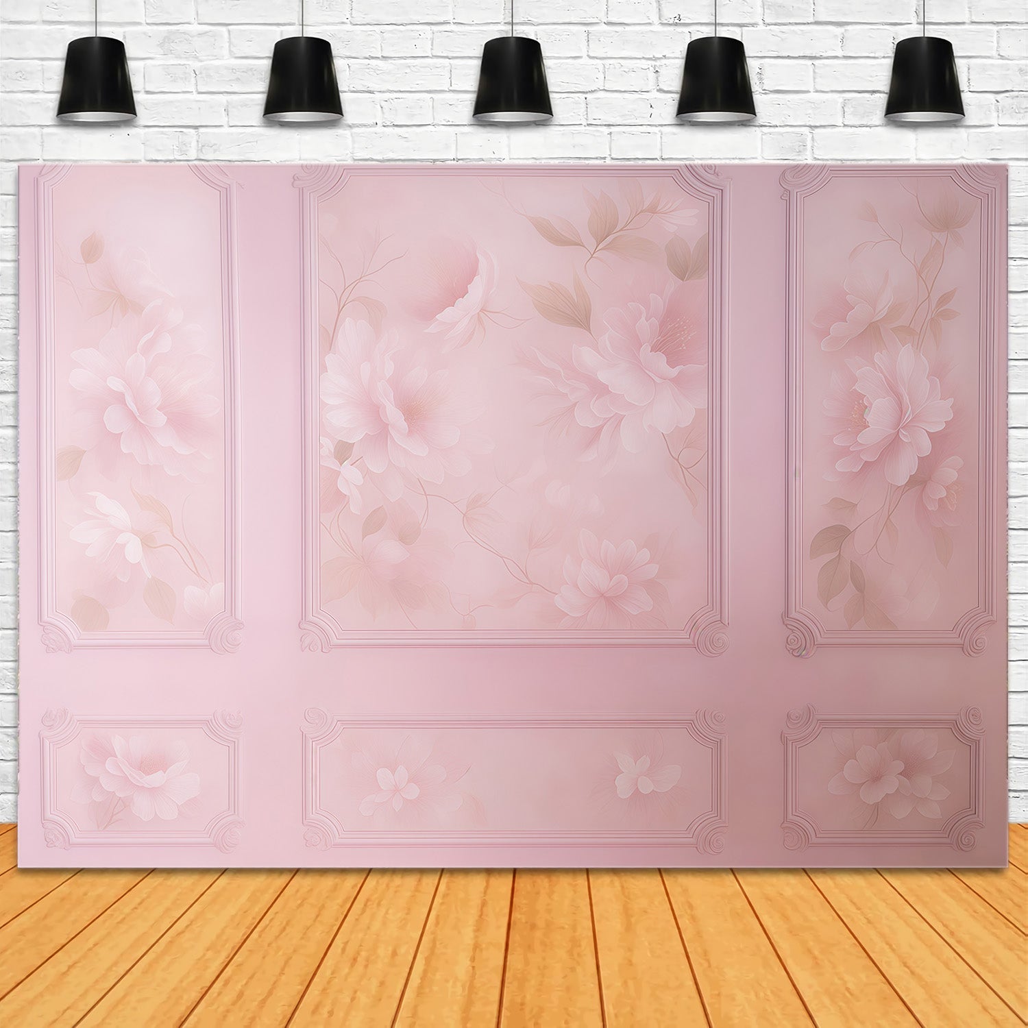 Vintage-Wandhintergrund Rosa Blumen Elegante Wandpaneele Vintage-Fotohintergrund MRR9-134