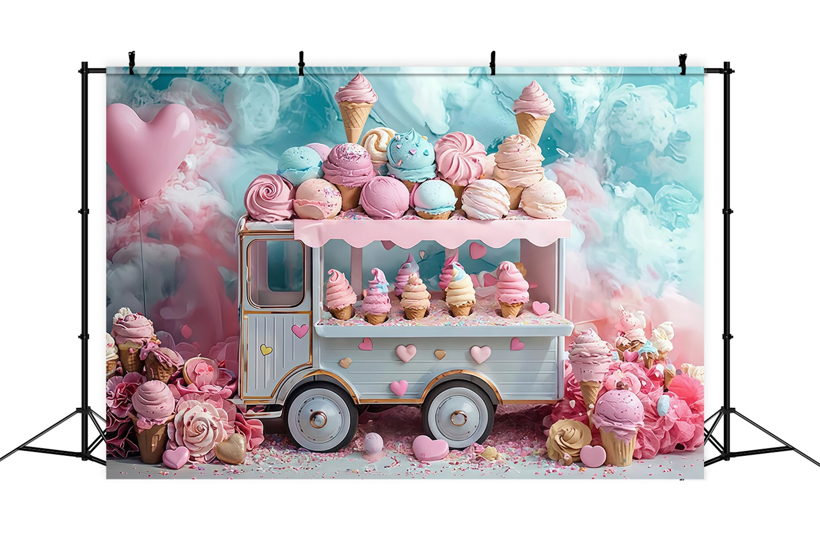 Neugeborenen-Fotohintergrund Pastellfarbener Eiswagen Süßigkeiten Kinder-Fotohintergrund MRR9-14