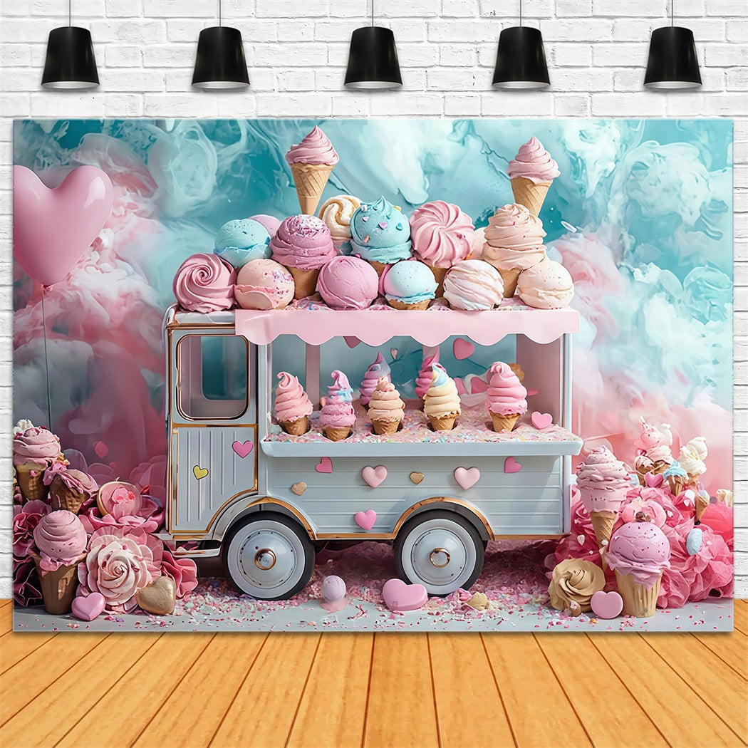 Neugeborenen-Fotohintergrund Pastellfarbener Eiswagen Süßigkeiten Kinder-Fotohintergrund MRR9-14
