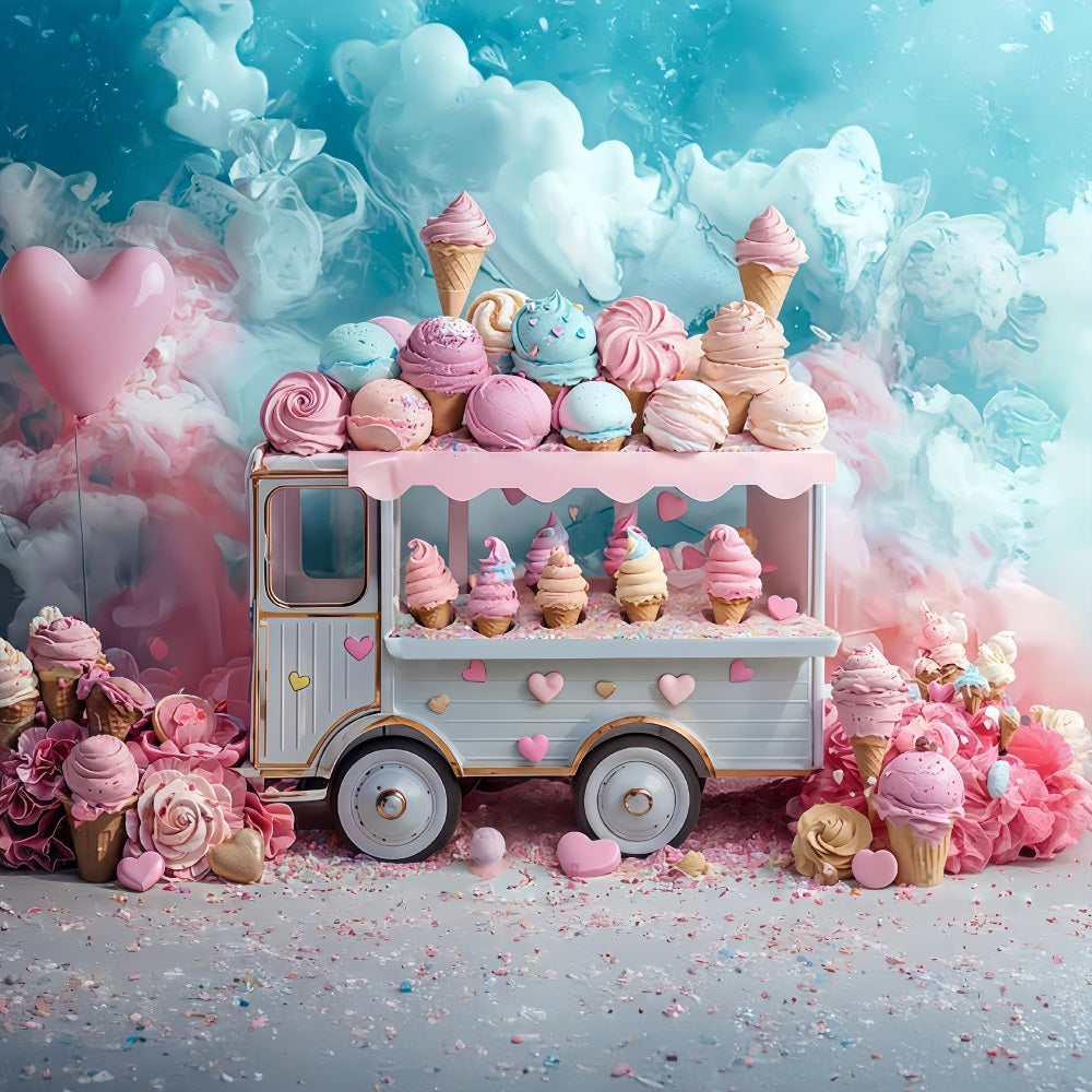 Neugeborenen-Fotohintergrund Pastellfarbener Eiswagen Süßigkeiten Kinder-Fotohintergrund MRR9-14
