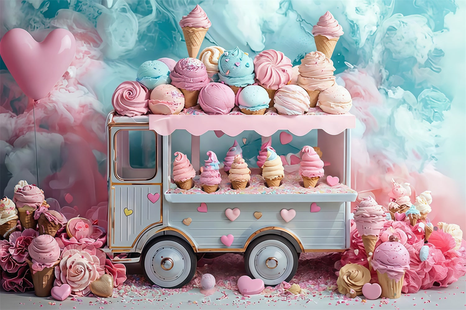 Neugeborenen-Fotohintergrund Pastellfarbener Eiswagen Süßigkeiten Kinder-Fotohintergrund MRR9-14