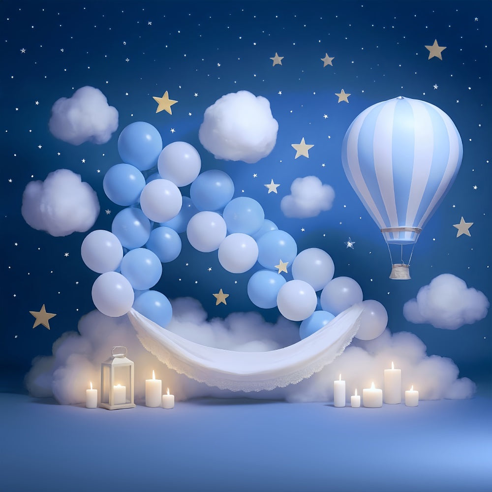 Sternenhintergrund Blauer Himmel Ballons Wolken Neugeborenen-Fotoshooting-Fotohintergrund MRR9-15